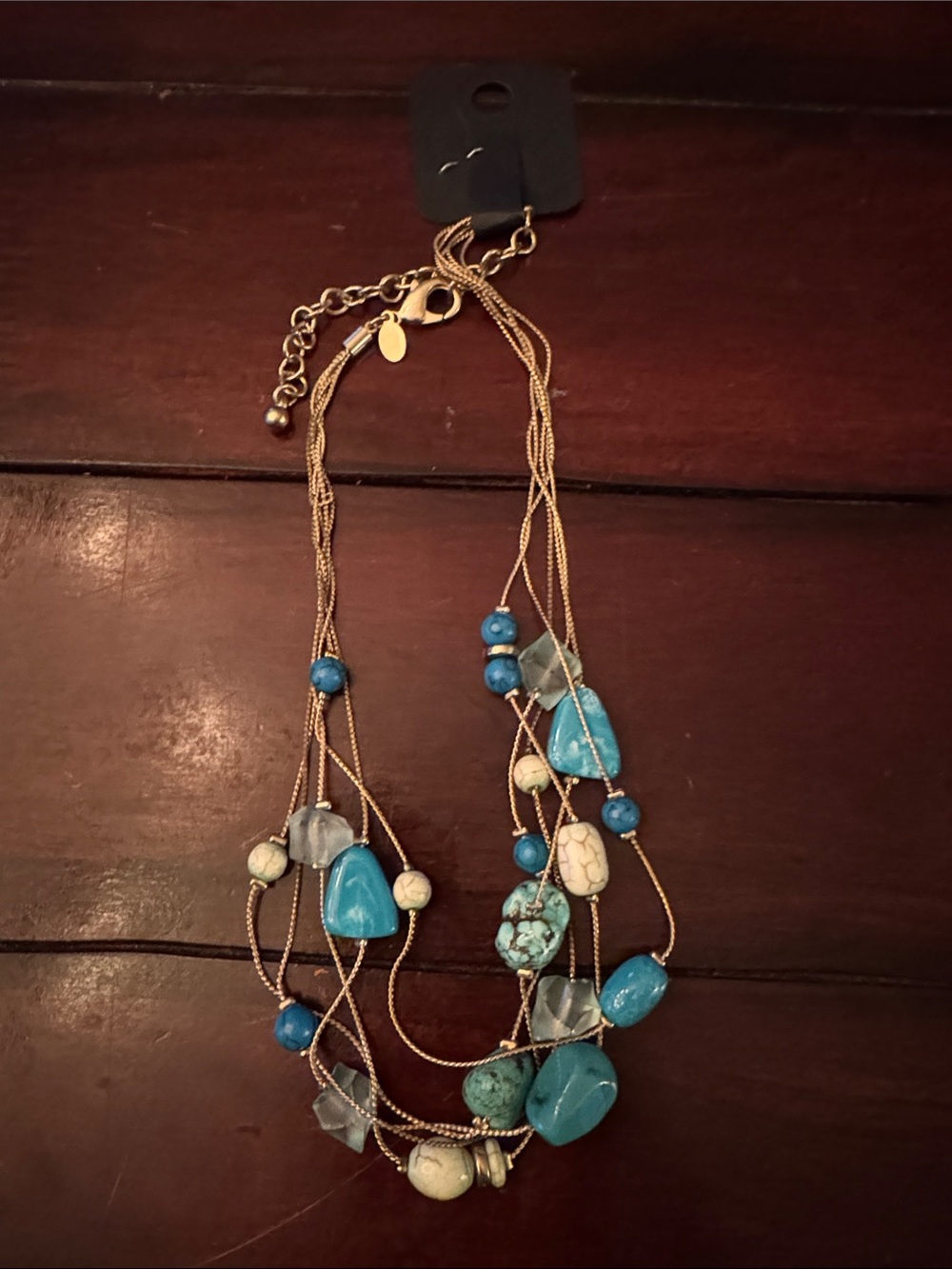 Chico's Gold-Chain Turquoise & Cream Multi-Strand Necklace
